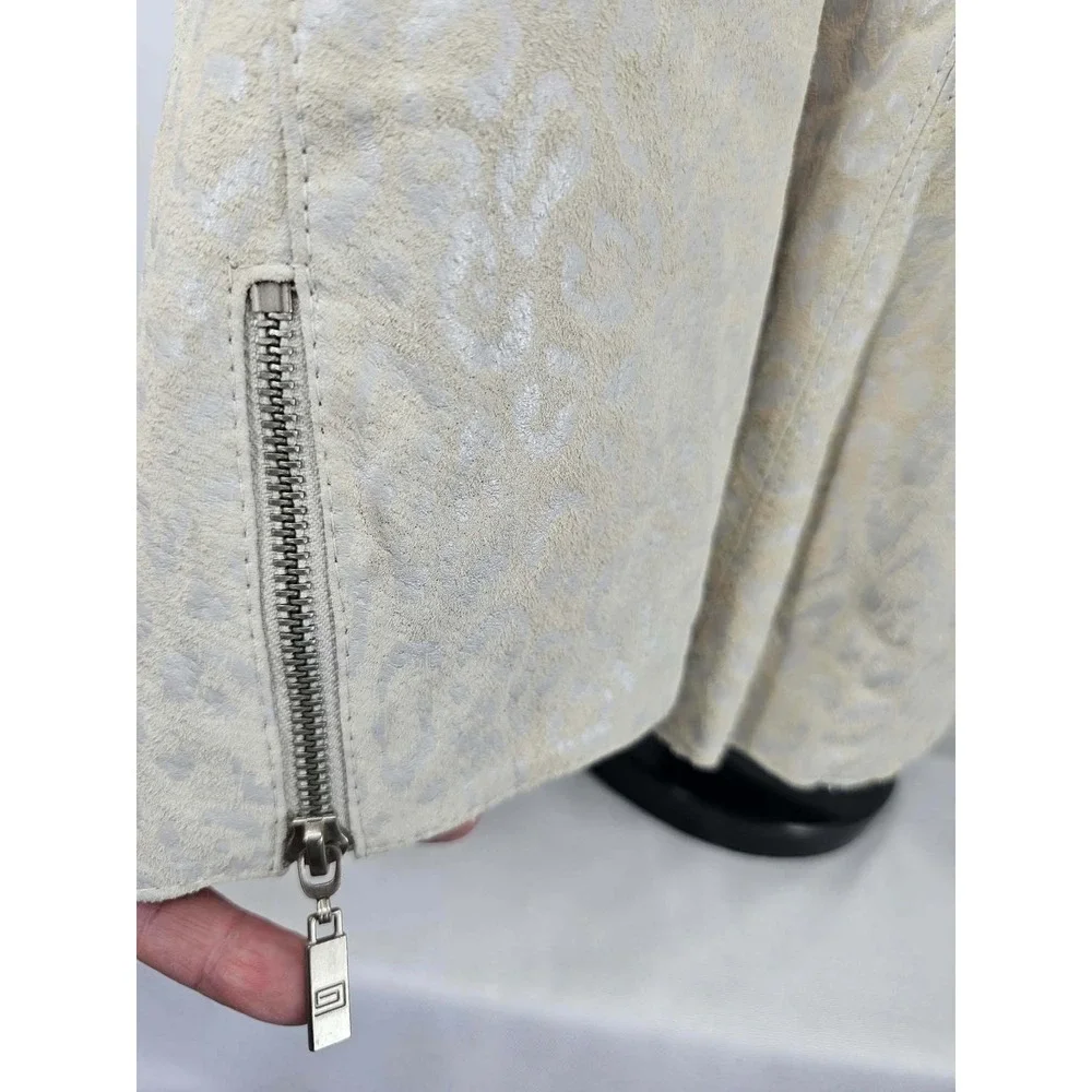 Pamela McCoy Women Cream Genuine Leather Animal Print Zip Blazer Jacket 1X NEW